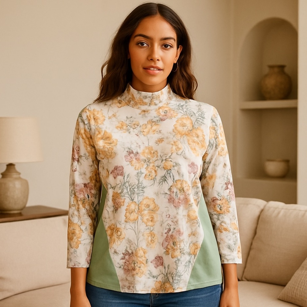 Tuckernuck Floral Oversized Mockneck Pullover Sweatshirt 3/4 Sleeves XS/S